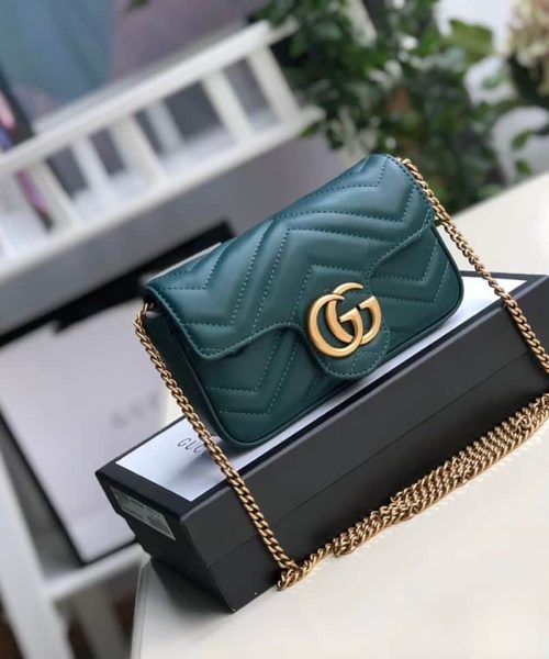 1:1 Replica Gucci Marmont Matelassé Super Mini Bag Green Matelassé Chevron For Women 6.2in/16.5cm GG