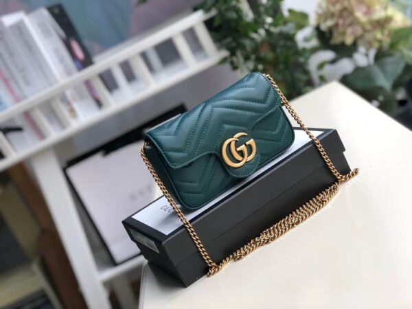 1:1 Replica Gucci Marmont Matelassé Super Mini Bag Green Matelassé Chevron For Women 6.2in/16.5cm GG
