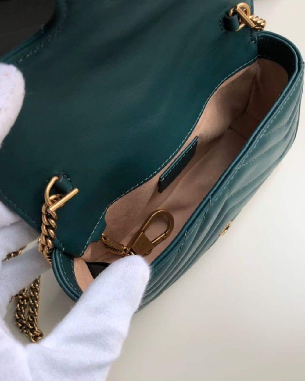 1:1 Replica Gucci Marmont Matelassé Super Mini Bag Green Matelassé Chevron For Women 6.2in/16.5cm GG