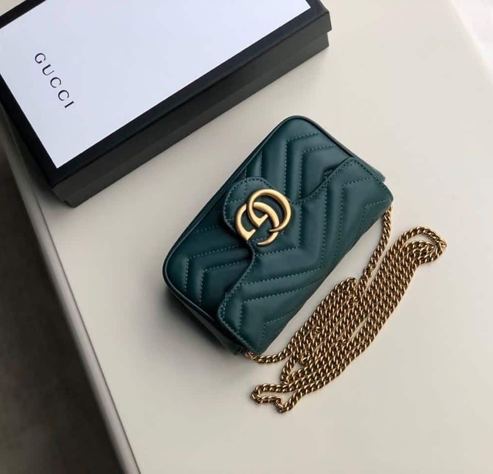 1:1 Replica Gucci Marmont Matelassé Super Mini Bag Green Matelassé Chevron For Women 6.2in/16.5cm GG