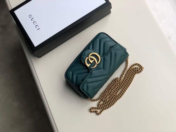 1:1 Replica Gucci Marmont Matelassé Super Mini Bag Green Matelassé Chevron For Women 6.2in/16.5cm GG