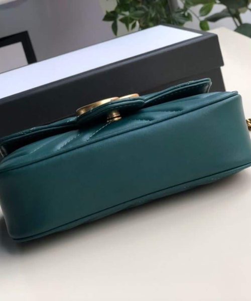 1:1 Replica Gucci Marmont Matelassé Super Mini Bag Green Matelassé Chevron For Women 6.2in/16.5cm GG