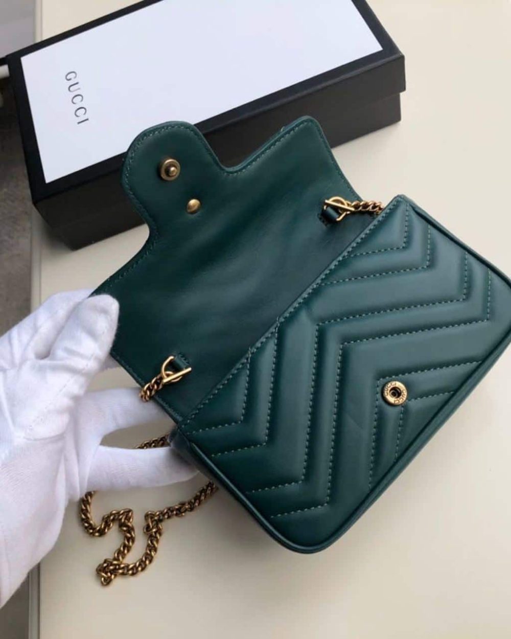 1:1 Replica Gucci Marmont Matelassé Super Mini Bag Green Matelassé Chevron For Women 6.2in/16.5cm GG