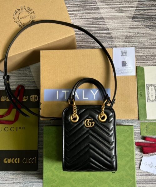 1:1 Replica Gucci Marmont Matelasse Mini Bag Black For Women, Women's Bags 7.5in/19cm GG ‎696123 DTDHT 1000