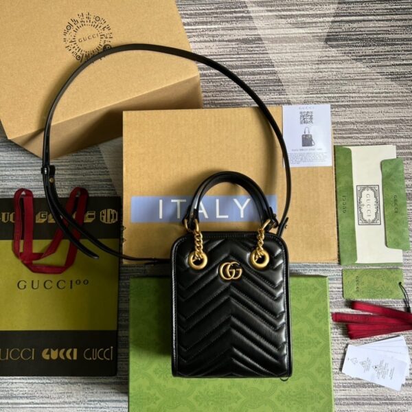 1:1 Replica Gucci Marmont Matelasse Mini Bag Black For Women, Women's Bags 7.5in/19cm GG ‎696123 DTDHT 1000