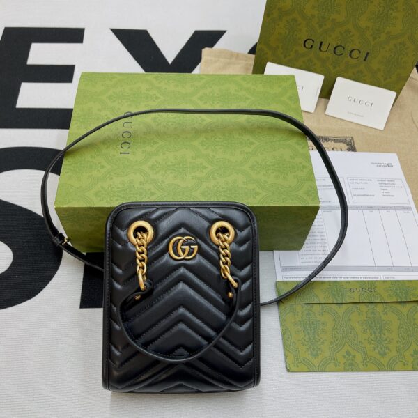 1:1 Replica Gucci Marmont Matelasse Mini Bag Black For Women, Women's Bags 7.5in/19cm GG ‎696123 DTDHT 1000