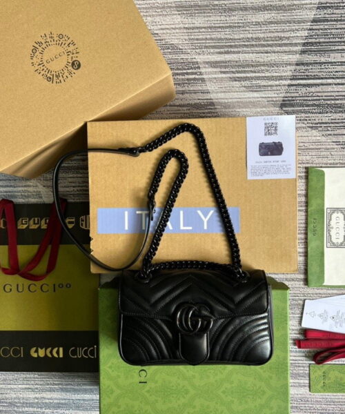 1:1 Replica Gucci Marmont Matelasse Mini Bag Black For Women, Women's Bags 8.5in/22cm GG