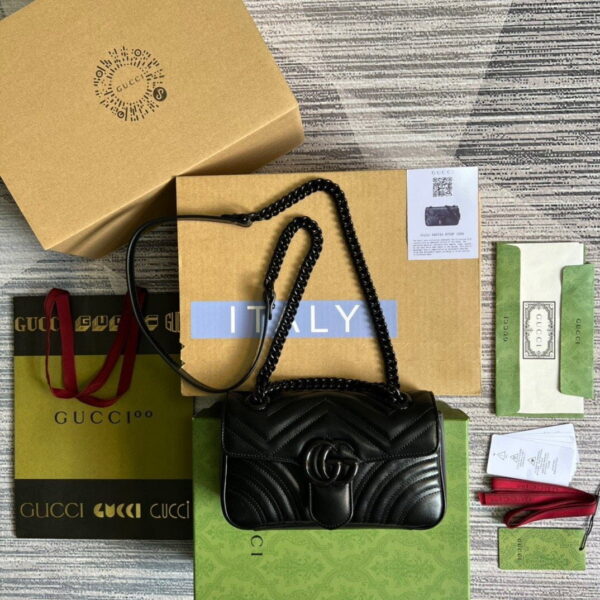 1:1 Replica Gucci Marmont Matelasse Mini Bag Black For Women, Women's Bags 8.5in/22cm GG