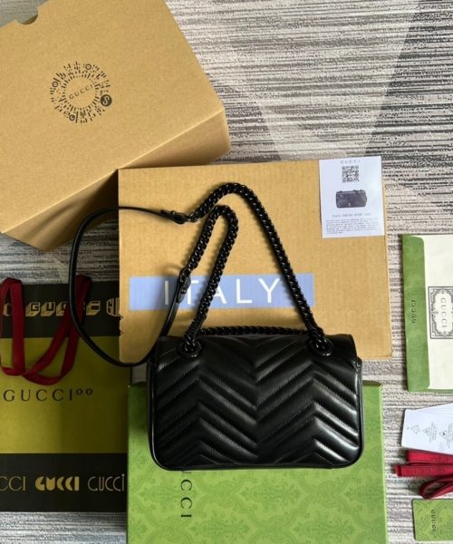 1:1 Replica Gucci Marmont Matelasse Mini Bag Black For Women, Women's Bags 8.5in/22cm GG