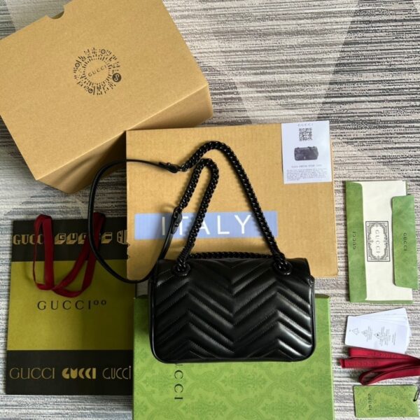 1:1 Replica Gucci Marmont Matelasse Mini Bag Black For Women, Women's Bags 8.5in/22cm GG