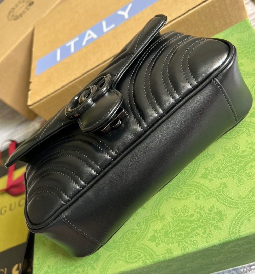 1:1 Replica Gucci Marmont Matelasse Mini Bag Black For Women, Women's Bags 8.5in/22cm GG
