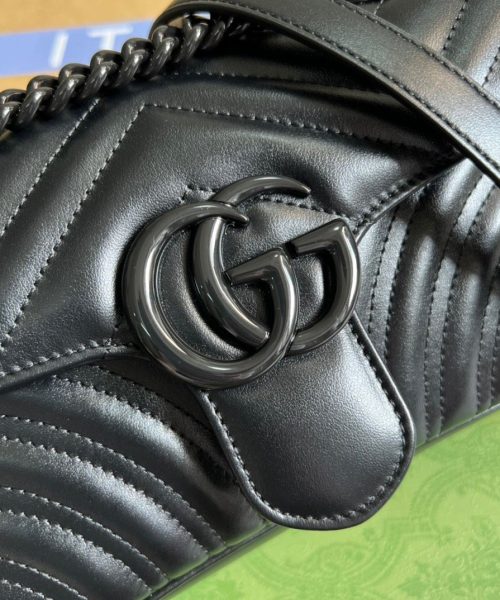 1:1 Replica Gucci Marmont Matelasse Mini Bag Black For Women, Women's Bags 8.5in/22cm GG