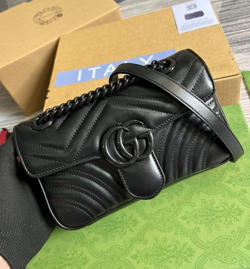 1:1 Replica Gucci Marmont Matelasse Mini Bag Black For Women, Women's Bags 8.5in/22cm GG