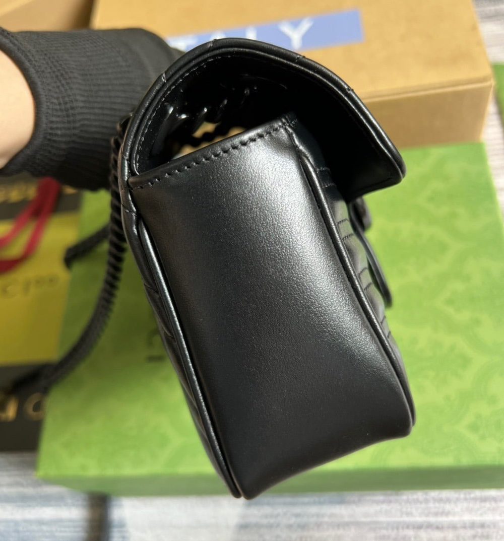 1:1 Replica Gucci Marmont Matelasse Mini Bag Black For Women, Women's Bags 8.5in/22cm GG