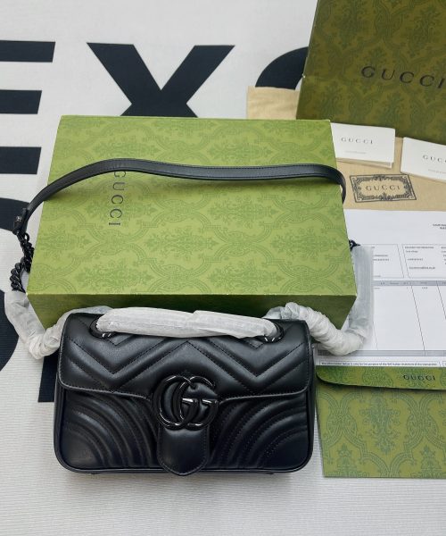 1:1 Replica Gucci Marmont Matelasse Mini Bag Black For Women, Women's Bags 8.5in/22cm GG
