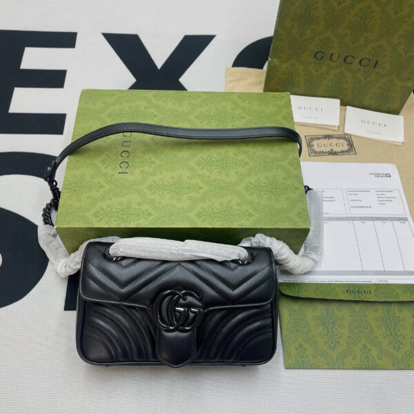 1:1 Replica Gucci Marmont Matelasse Mini Bag Black For Women, Women's Bags 8.5in/22cm GG