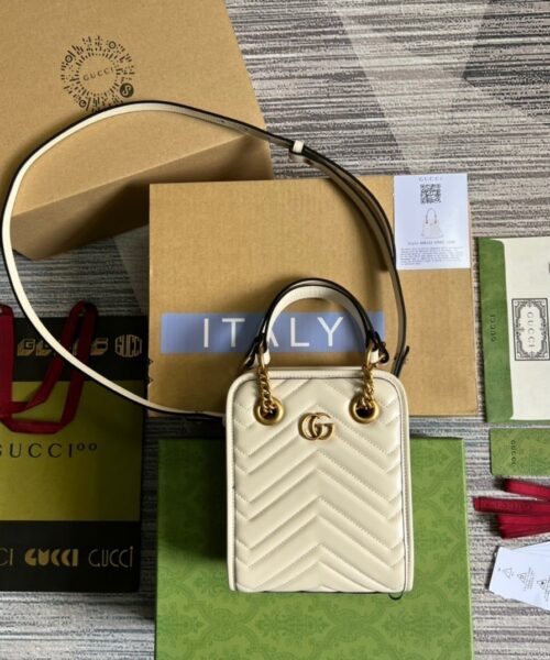 1:1 Replica Gucci Marmont Matelasse Mini Bag White For Women, Women's Bags 7.5in/19cm GG ‎696123 DTDHT 9022