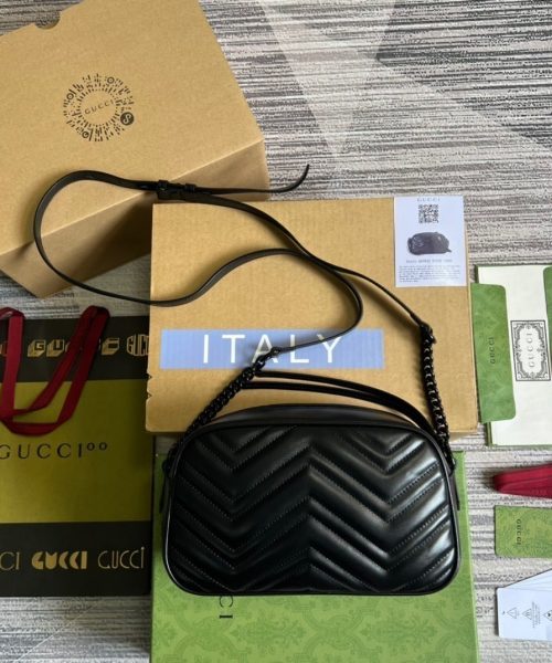 1:1 Replica Gucci Marmont Matelasse Shoulder Bag Black For Women, Women's Bags 9.5in/24cm GG