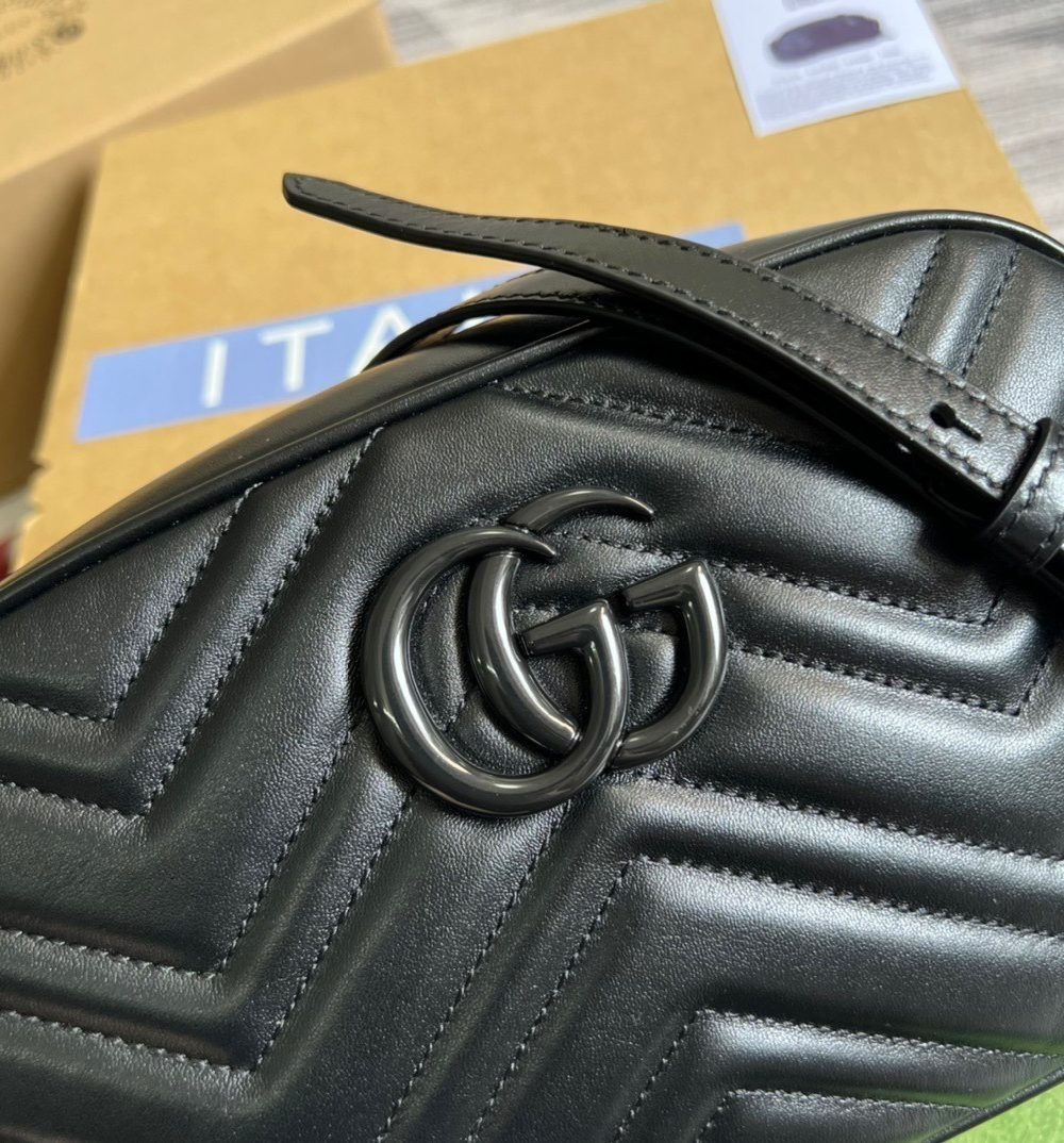 1:1 Replica Gucci Marmont Matelasse Shoulder Bag Black For Women, Women's Bags 9.5in/24cm GG