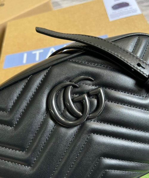 1:1 Replica Gucci Marmont Matelasse Shoulder Bag Black For Women, Women's Bags 9.5in/24cm GG