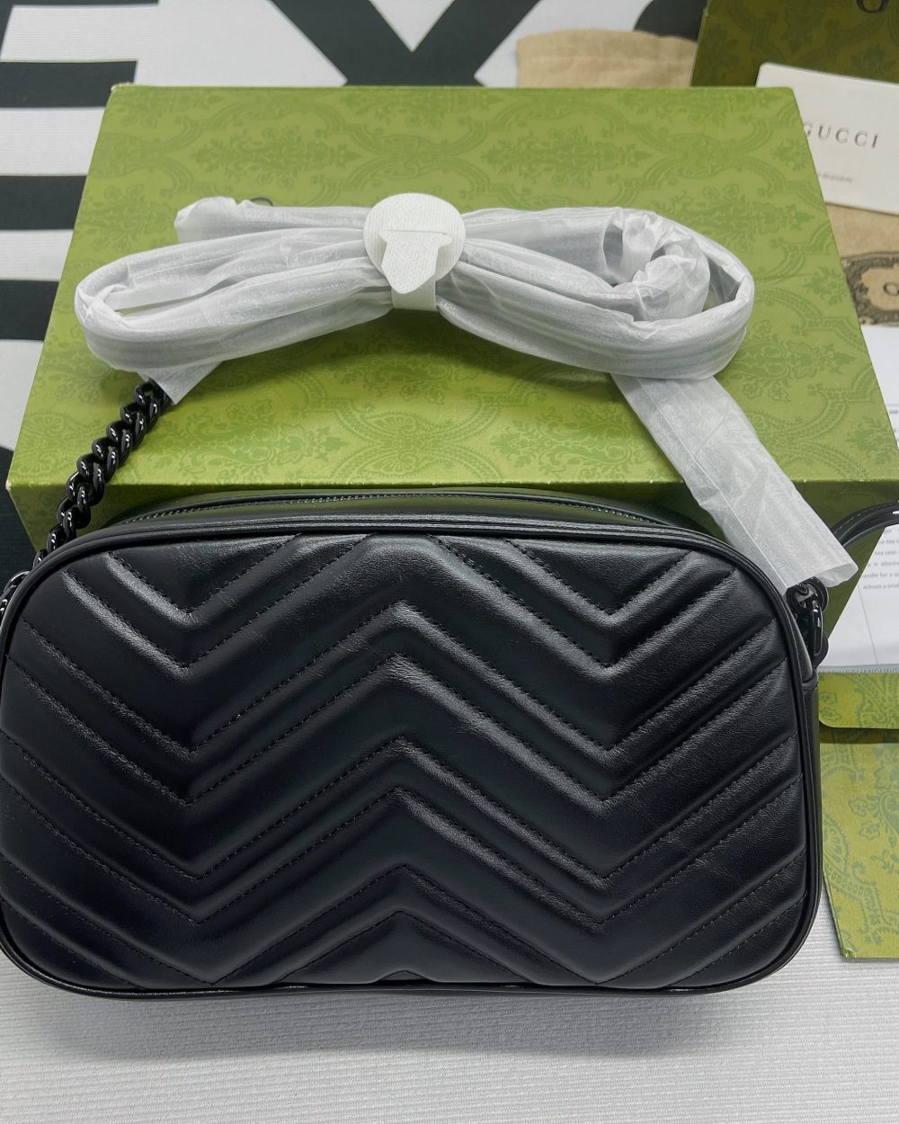 1:1 Replica Gucci Marmont Matelasse Shoulder Bag Black For Women, Women's Bags 9.5in/24cm GG