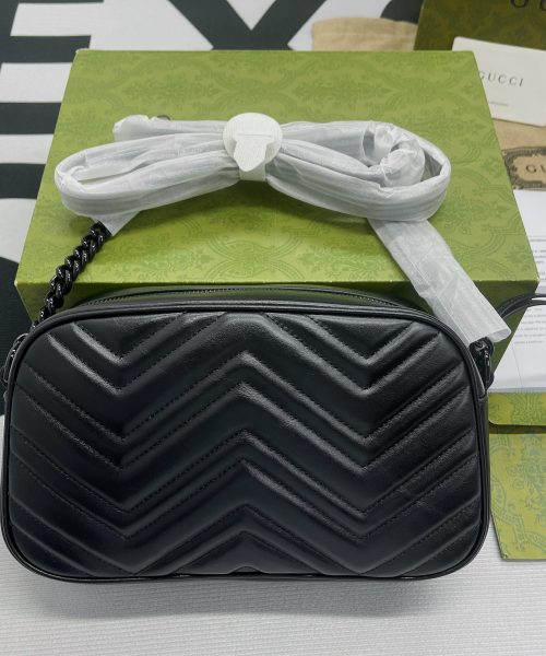 1:1 Replica Gucci Marmont Matelasse Shoulder Bag Black For Women, Women's Bags 9.5in/24cm GG