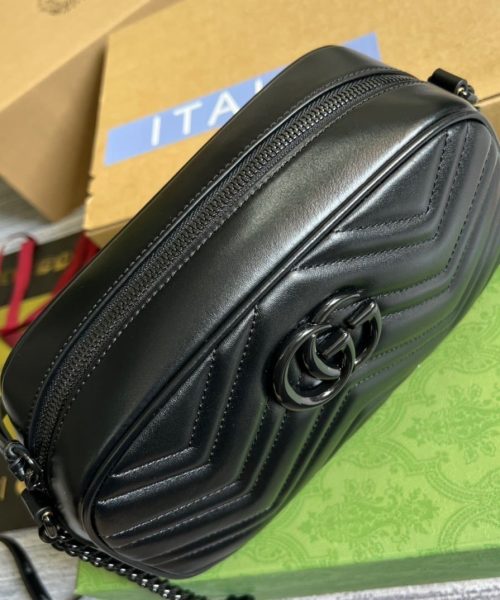 1:1 Replica Gucci Marmont Matelasse Shoulder Bag Black For Women, Women's Bags 9.5in/24cm GG