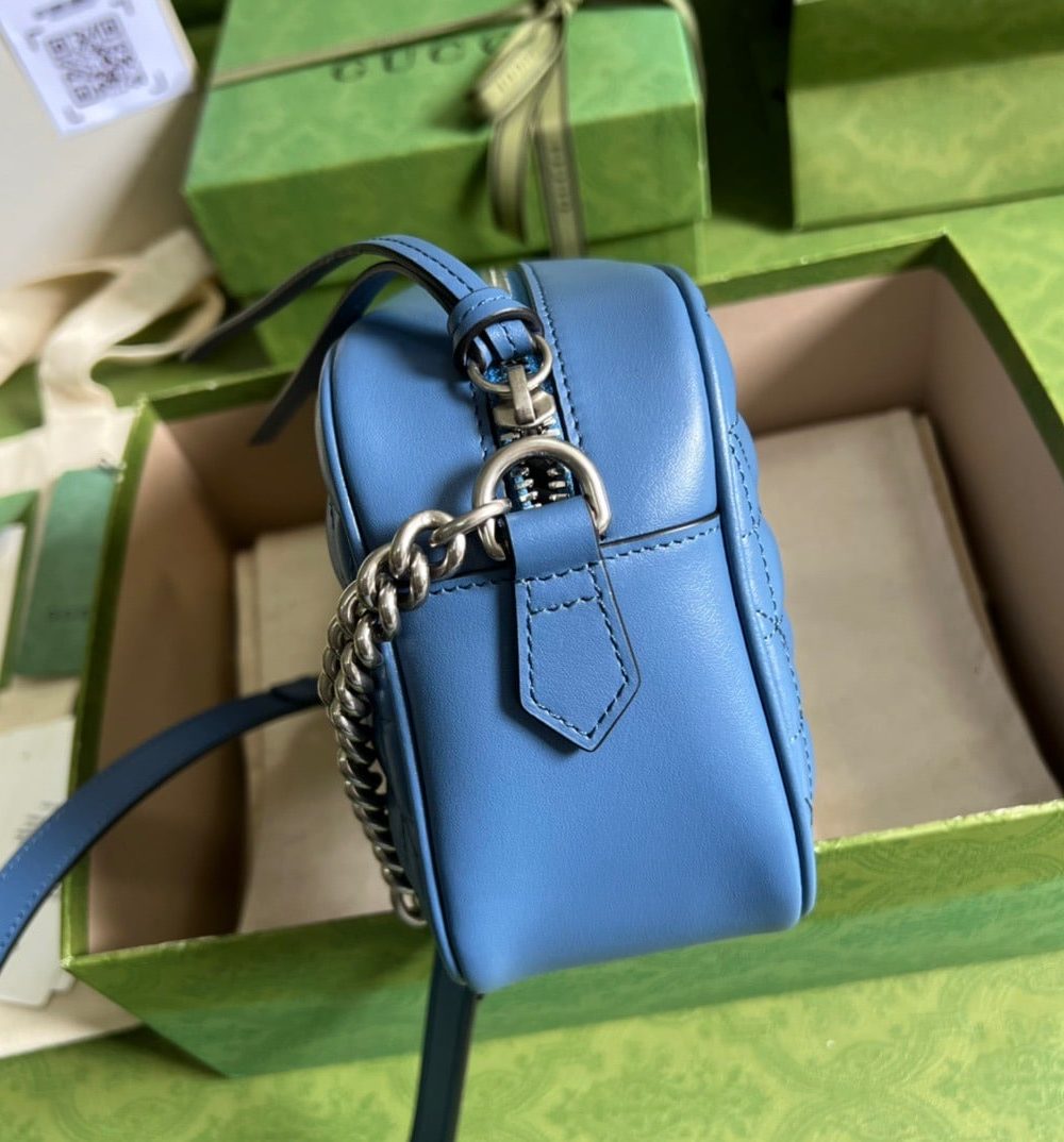 1:1 Replica Gucci Marmont Matelasse Shoulder Bag Blue For Women, Women's Bags 9.5in/24cm GG 634936 UM8BF 4340