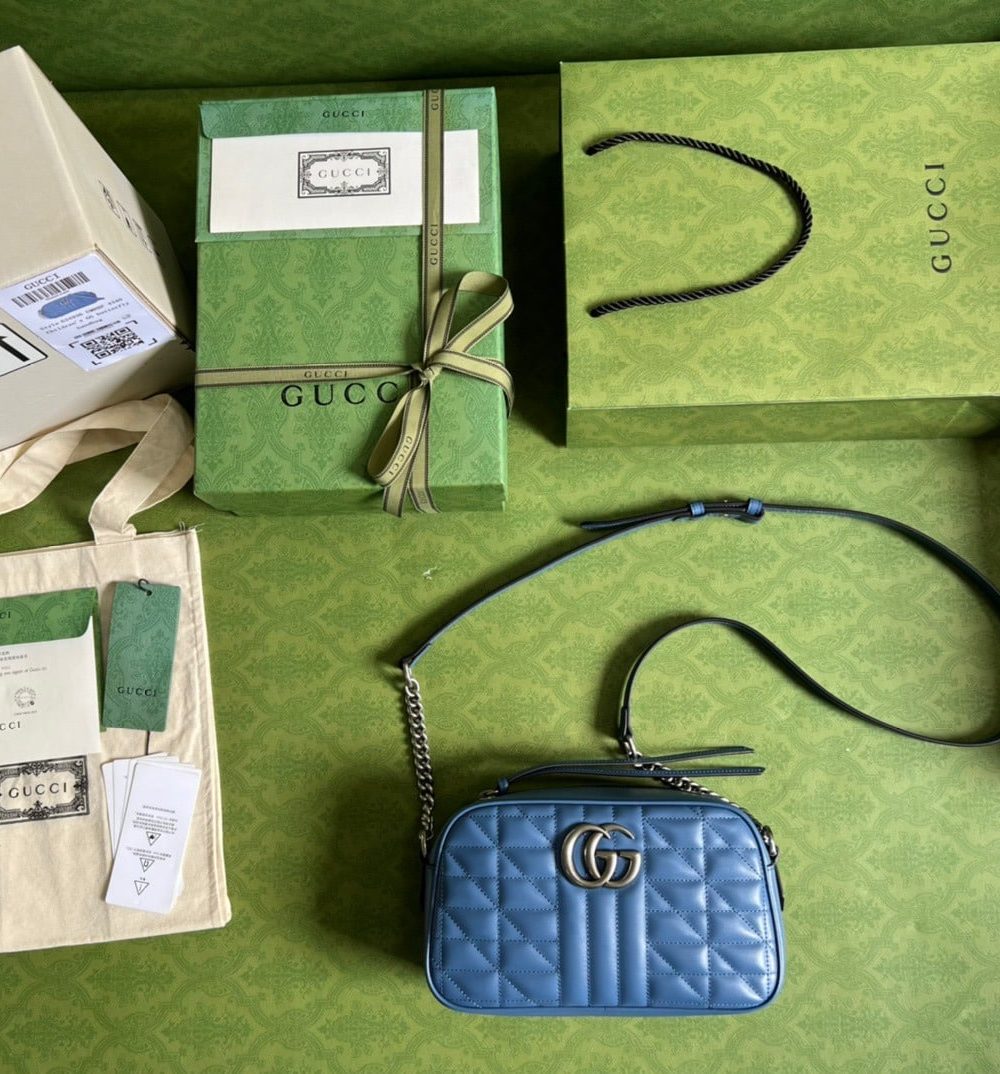 1:1 Replica Gucci Marmont Matelasse Shoulder Bag Blue For Women, Women's Bags 9.5in/24cm GG 634936 UM8BF 4340