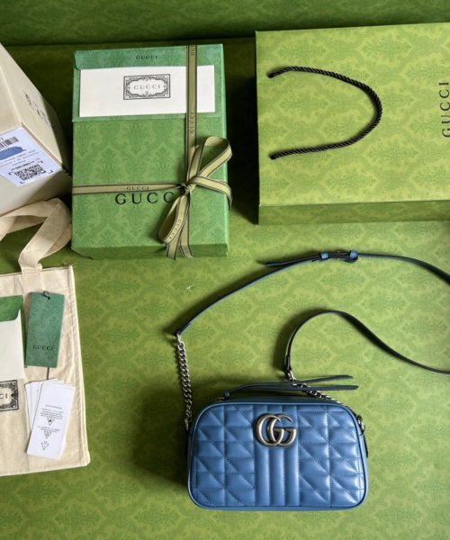 1:1 Replica Gucci Marmont Matelasse Shoulder Bag Blue For Women, Women's Bags 9.5in/24cm GG 634936 UM8BF 4340