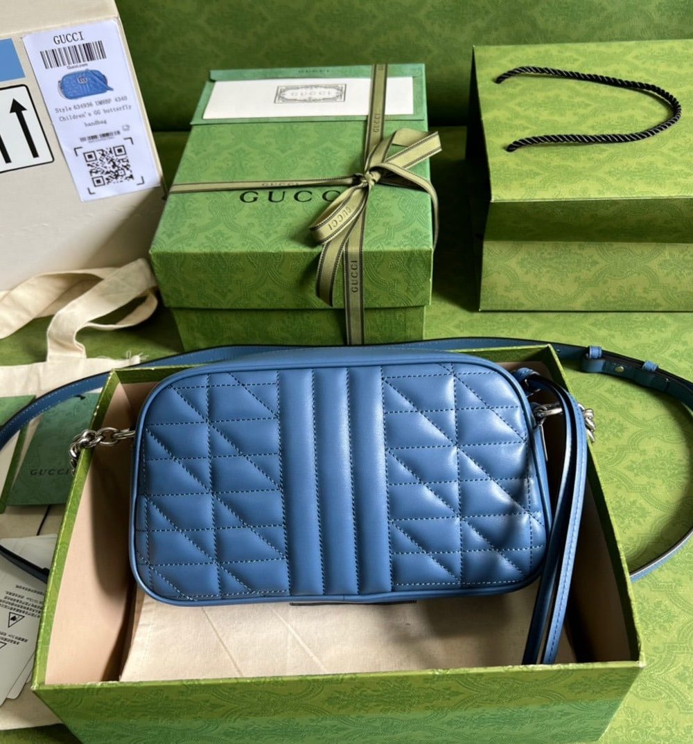 1:1 Replica Gucci Marmont Matelasse Shoulder Bag Blue For Women, Women's Bags 9.5in/24cm GG 634936 UM8BF 4340
