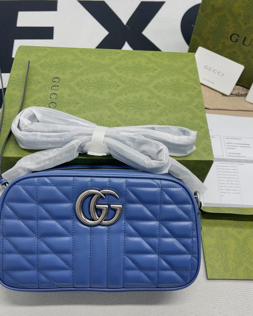 1:1 Replica Gucci Marmont Matelasse Shoulder Bag Blue For Women, Women's Bags 9.5in/24cm GG 634936 UM8BF 4340