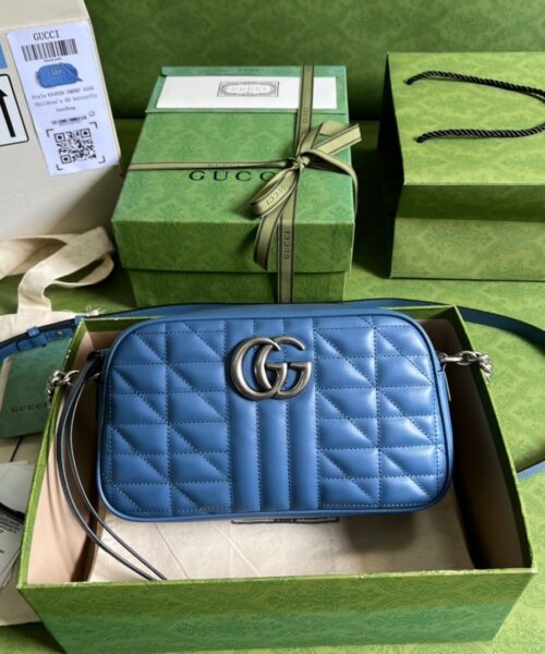 1:1 Replica Gucci Marmont Matelasse Shoulder Bag Blue For Women, Women's Bags 9.5in/24cm GG 634936 UM8BF 4340