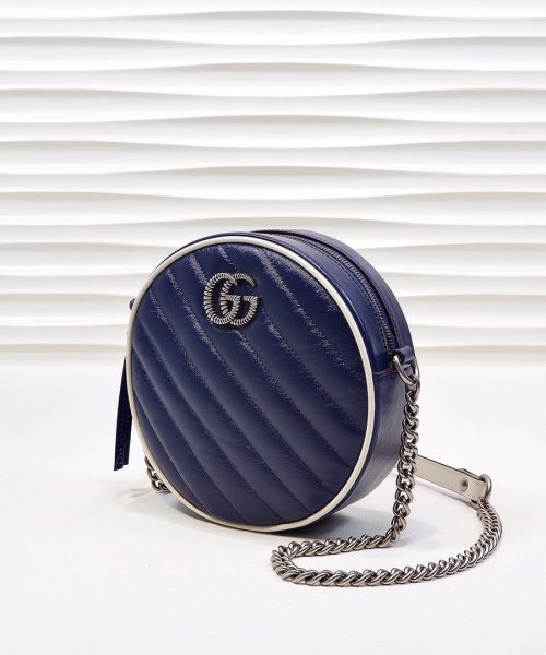 1:1 Replica Gucci Marmont Mini Round Shoulder Bag Blue For Women 7in/18cm GG