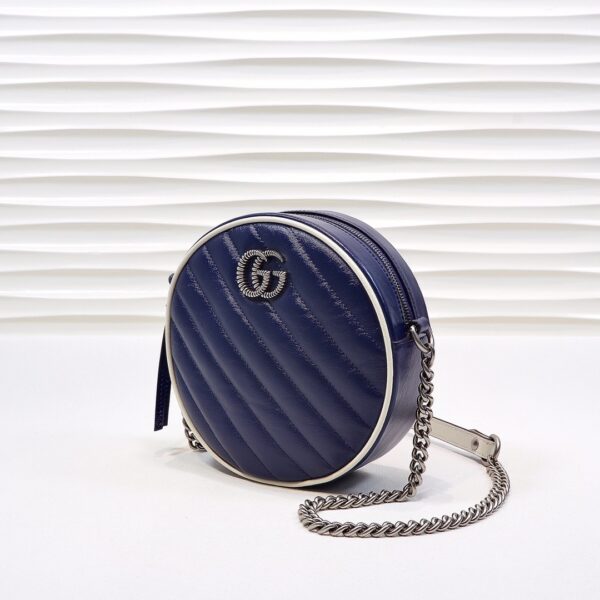 1:1 Replica Gucci Marmont Mini Round Shoulder Bag Blue For Women 7in/18cm GG