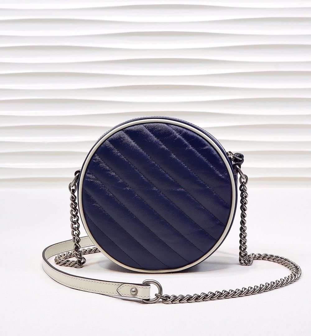 1:1 Replica Gucci Marmont Mini Round Shoulder Bag Blue For Women 7in/18cm GG