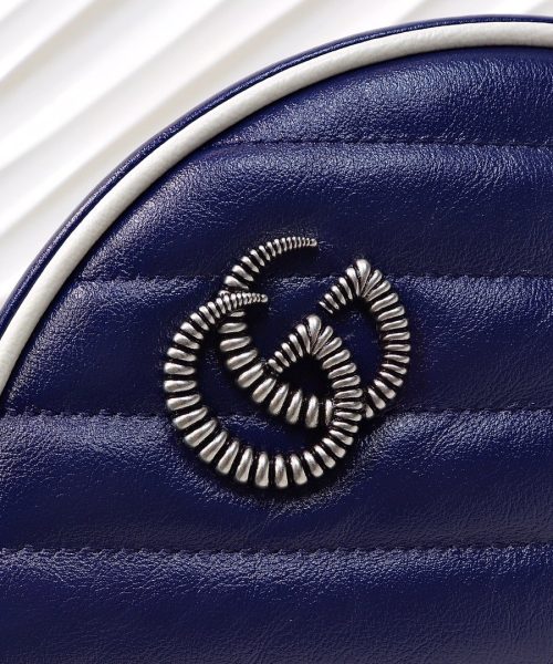 1:1 Replica Gucci Marmont Mini Round Shoulder Bag Blue For Women 7in/18cm GG