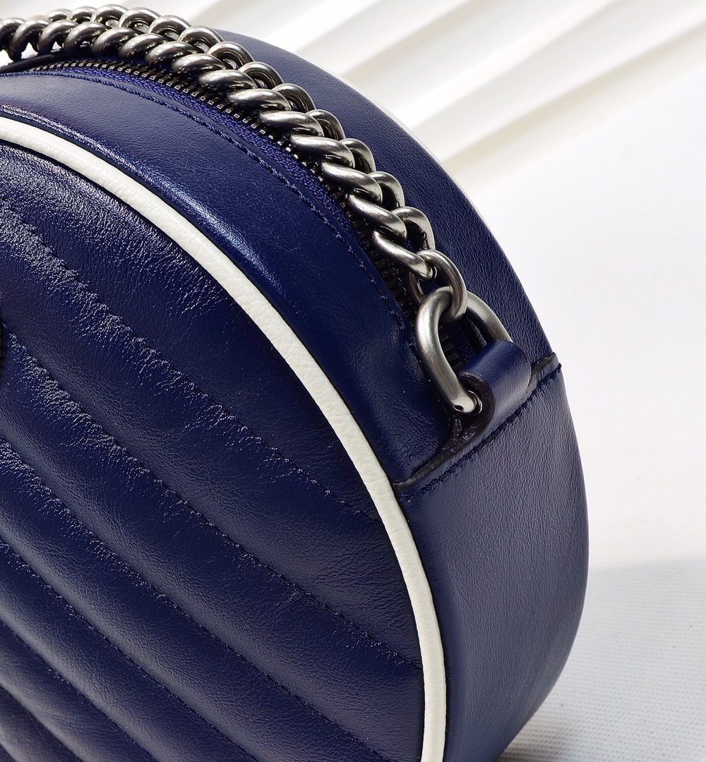 1:1 Replica Gucci Marmont Mini Round Shoulder Bag Blue For Women 7in/18cm GG