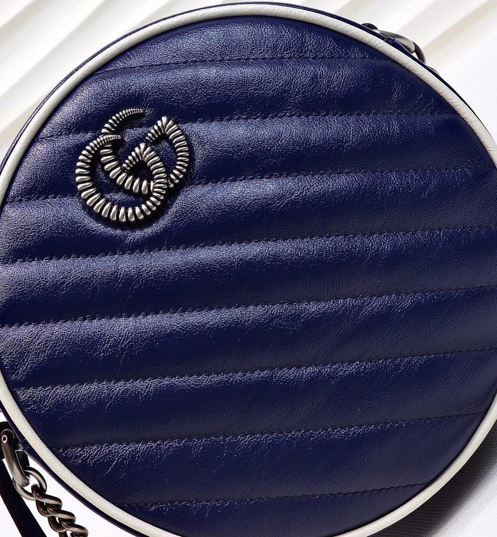 1:1 Replica Gucci Marmont Mini Round Shoulder Bag Blue For Women 7in/18cm GG