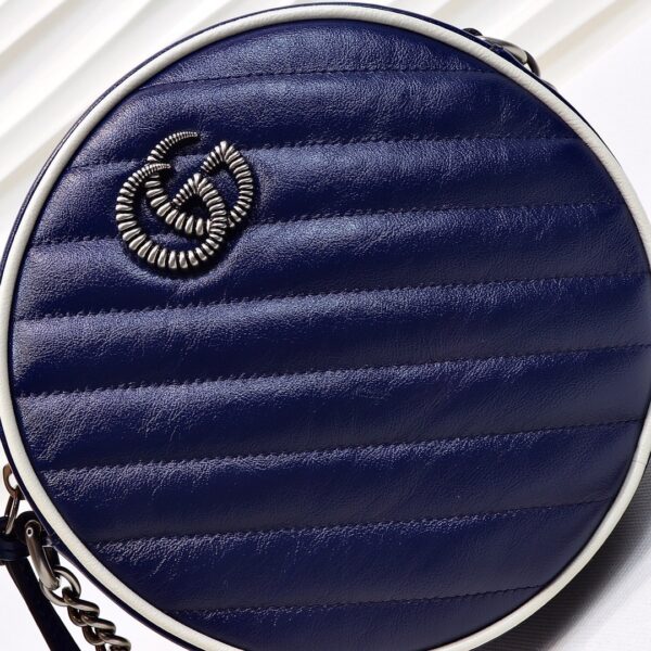 1:1 Replica Gucci Marmont Mini Round Shoulder Bag Blue For Women 7in/18cm GG