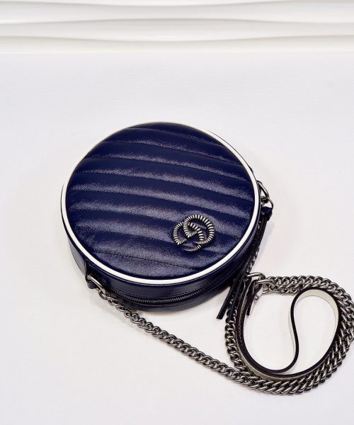 1:1 Replica Gucci Marmont Mini Round Shoulder Bag Blue For Women 7in/18cm GG