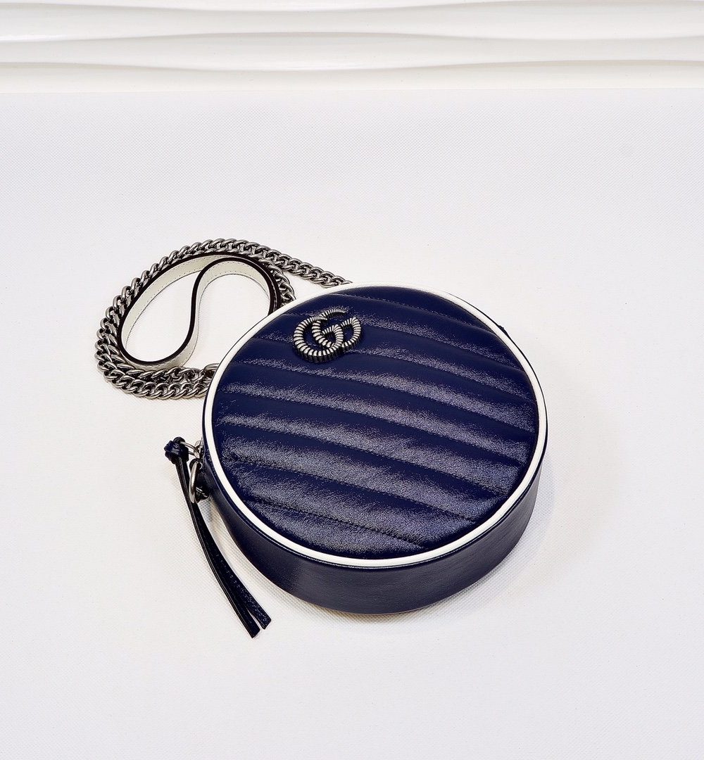 1:1 Replica Gucci Marmont Mini Round Shoulder Bag Blue For Women 7in/18cm GG