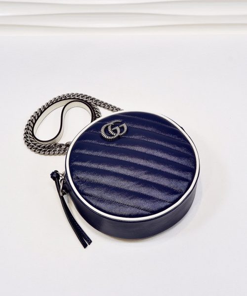 1:1 Replica Gucci Marmont Mini Round Shoulder Bag Blue For Women 7in/18cm GG