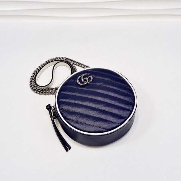 1:1 Replica Gucci Marmont Mini Round Shoulder Bag Blue For Women 7in/18cm GG