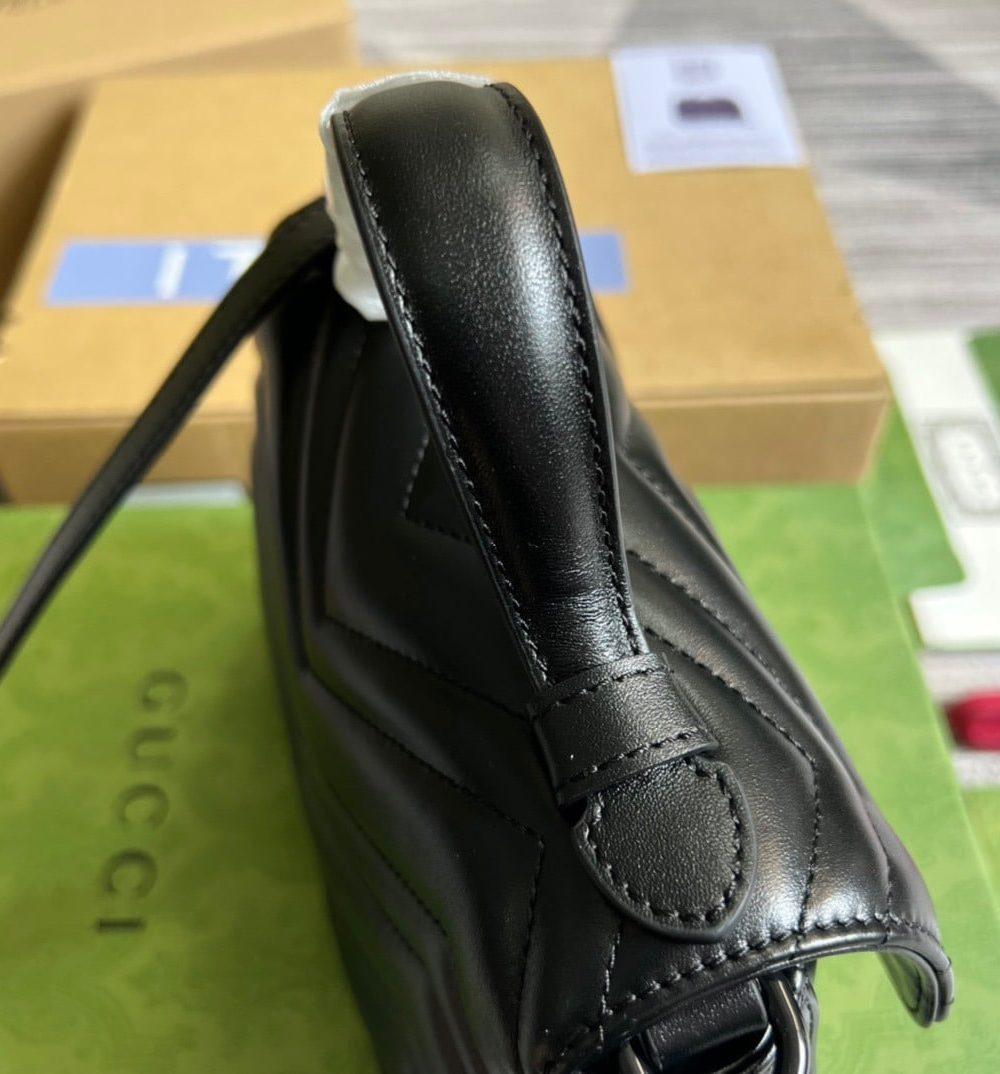 1:1 Replica Gucci Marmont Mini Top Handle Bag Black For Women, Women's Bags 8.3in/21cm GG ‎