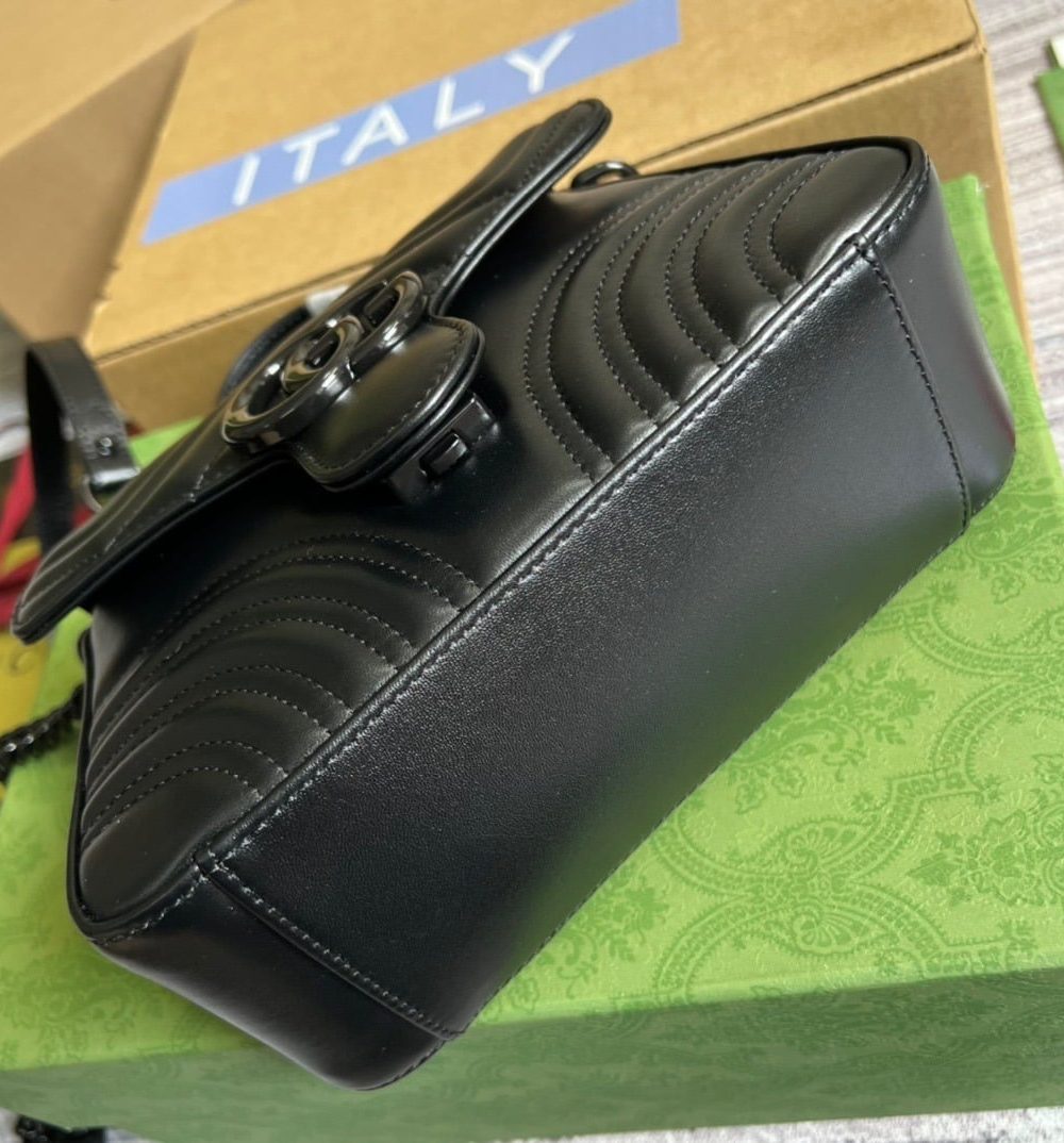 1:1 Replica Gucci Marmont Mini Top Handle Bag Black For Women, Women's Bags 8.3in/21cm GG ‎