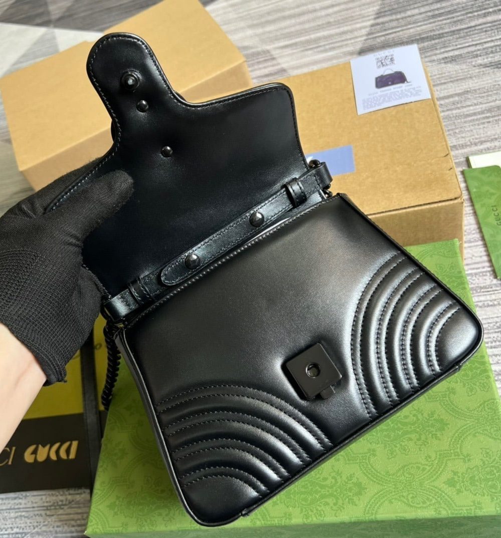 1:1 Replica Gucci Marmont Mini Top Handle Bag Black For Women, Women's Bags 8.3in/21cm GG ‎