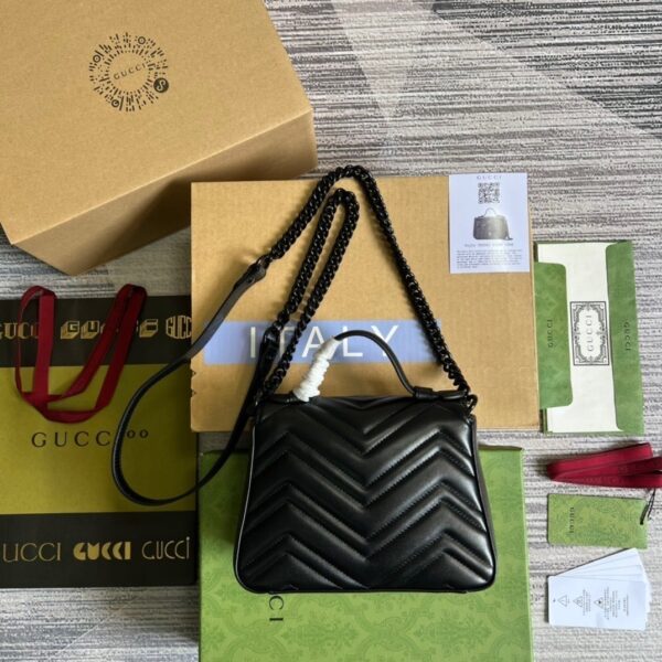 1:1 Replica Gucci Marmont Mini Top Handle Bag Black For Women, Women's Bags 8.3in/21cm GG ‎
