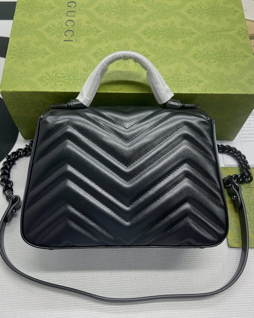 1:1 Replica Gucci Marmont Mini Top Handle Bag Black For Women, Women's Bags 8.3in/21cm GG ‎