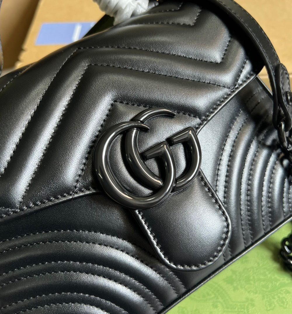 1:1 Replica Gucci Marmont Mini Top Handle Bag Black For Women, Women's Bags 8.3in/21cm GG ‎
